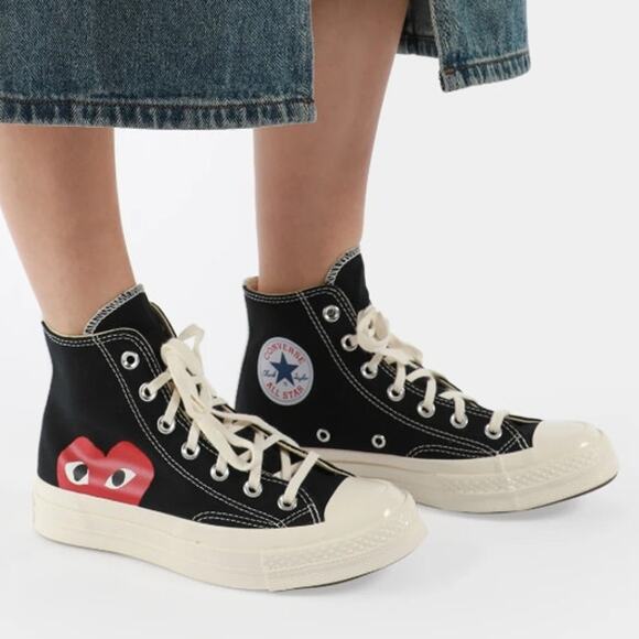 PLAY X CONVERSE Unisex Chuck Taylor Hi Top Men's 3 Women's 5 Black Canvas - Picture 1 of 9